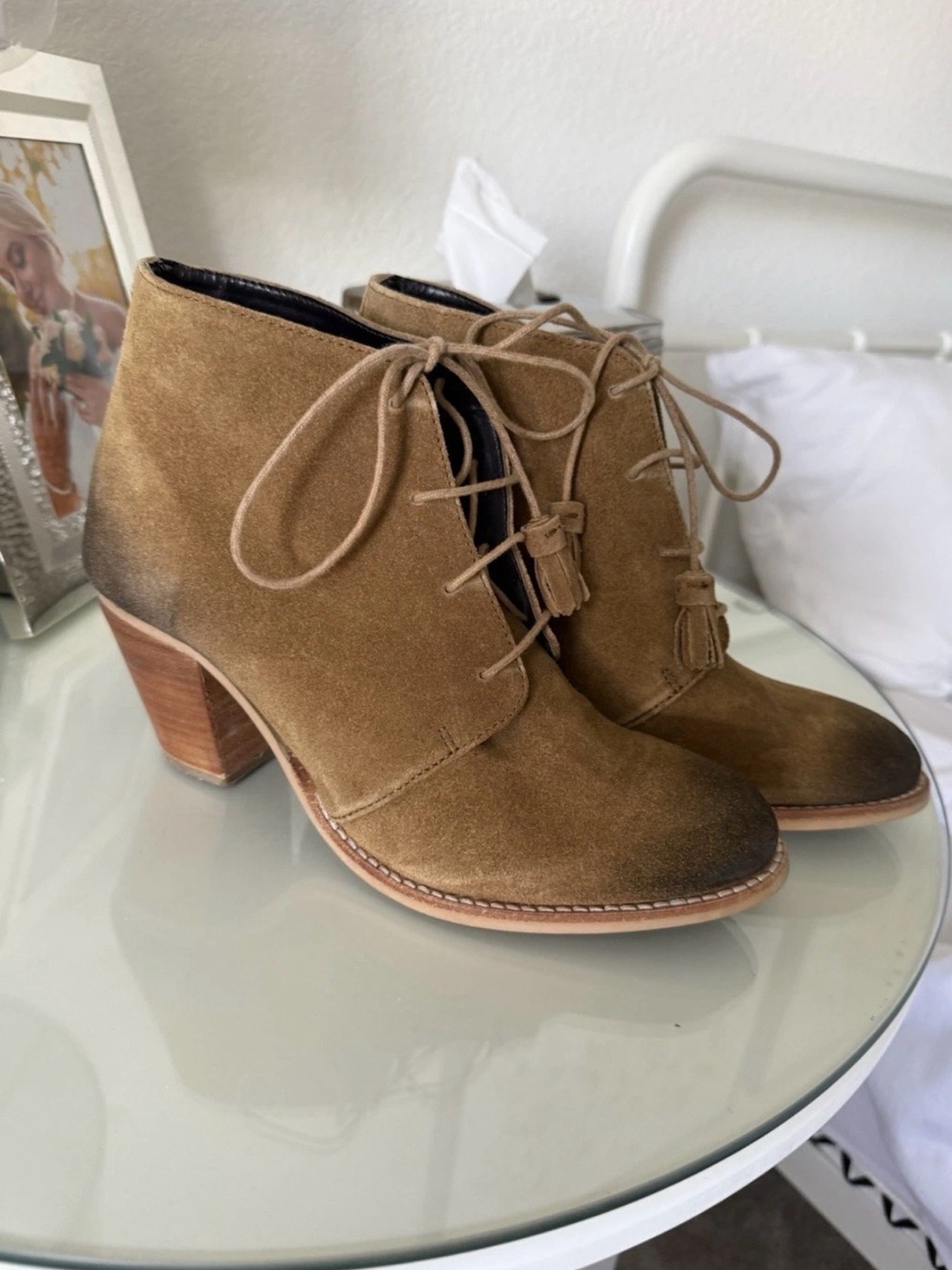 Women’s Suede Lace-Up Ankle Booties in Brown